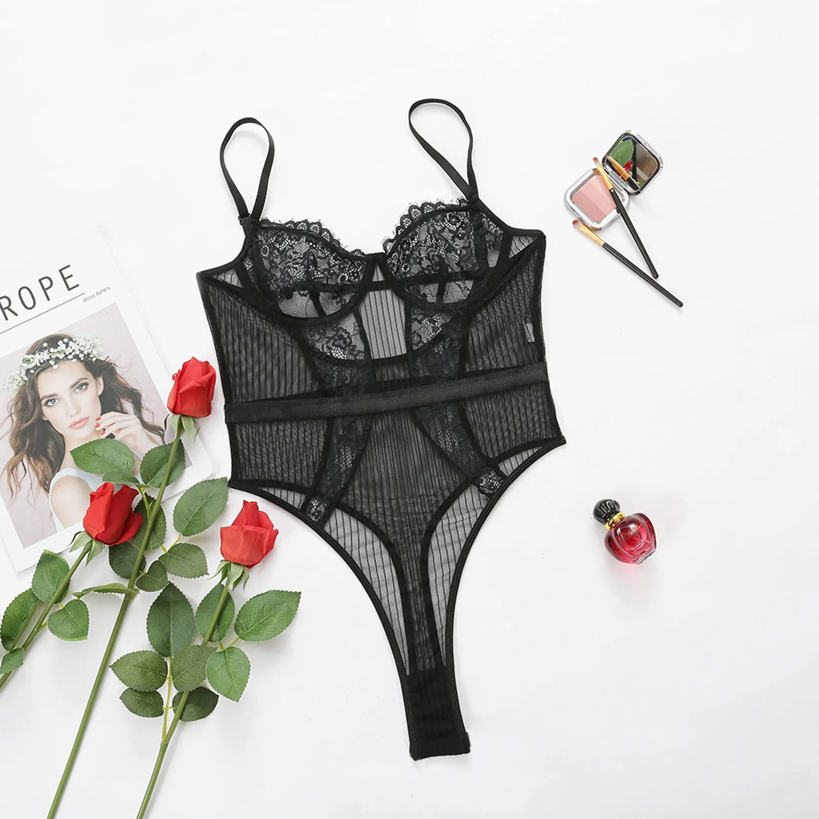 

Ladies Sexy Underwear Lace See-through Sexy Lingerie Women One-Piece Body Suit Porno Teddies Temptation Erotic Costumes Babydoll