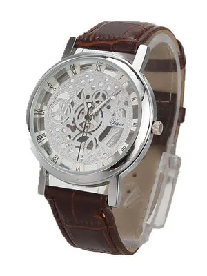 Brown Silver Мужские часы Модные полые сплав кварцевые наручные часы с циферблатом для мужчин и женщин унисекс Прямая поставка bayan kol saati zegarek damski - Цвет: Brown Silver