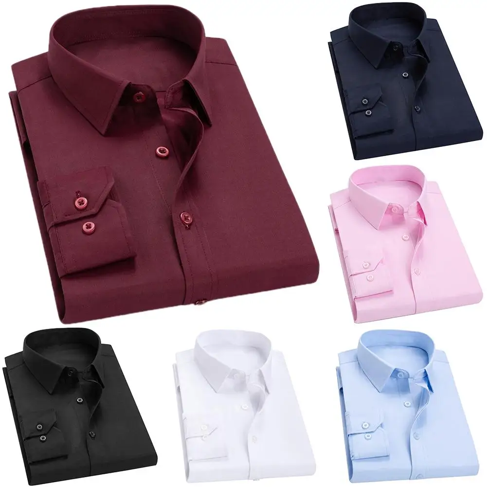 

Business Men Solid Color Long Sleeve Pocket Cotton Plus Size Buttons Down Shirt Elegant Groom Wedding Party Top Accessory