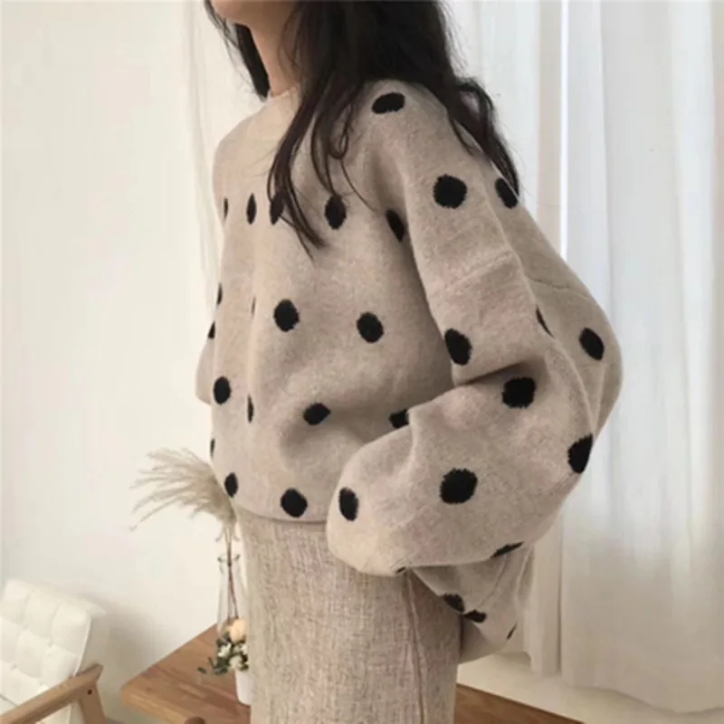 3 colors 2019 autumn chic style polka dot thick warm long-sleeve pullover knitted sweaters womens (N0033) | Женская одежда