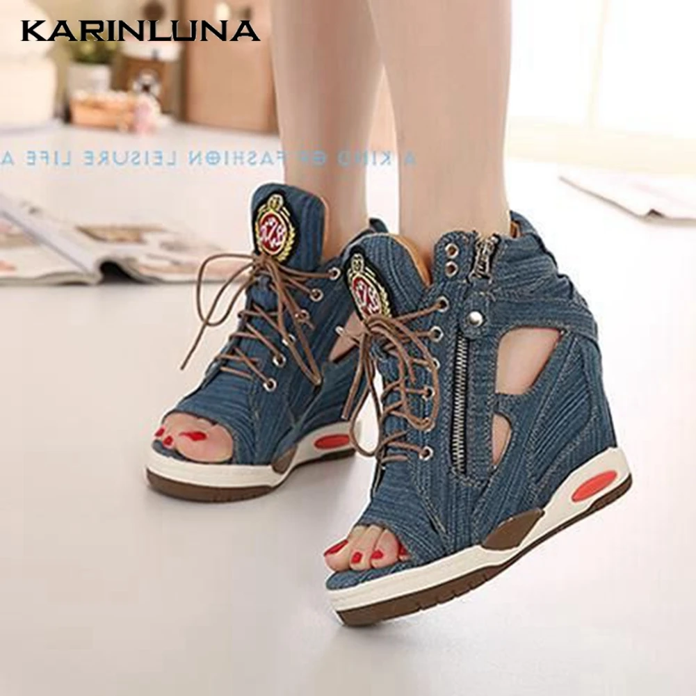 Женские джинсовые босоножки KarinLuna повседневные сандалии на очень высоком