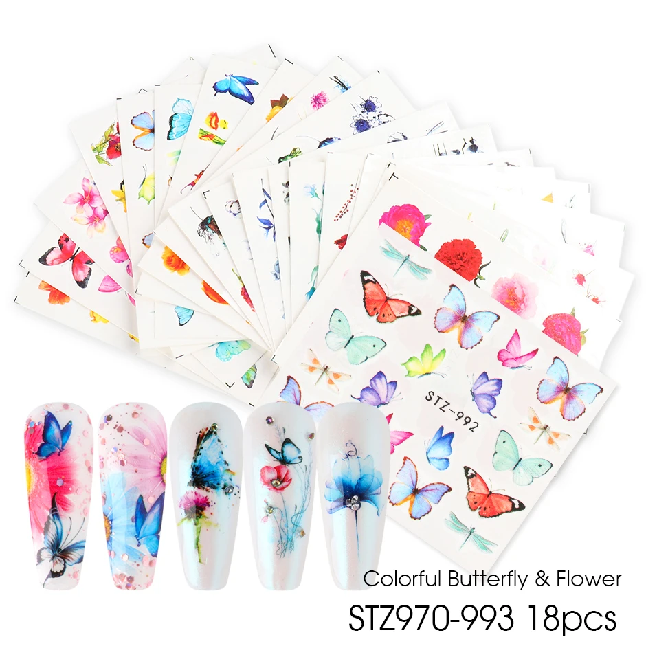 

1Set Summer Colorful Silder Butterfly Designs Nail Art Stickers Watermark DIY Colorful Tips Nail Decals Manicure Tool NJ110