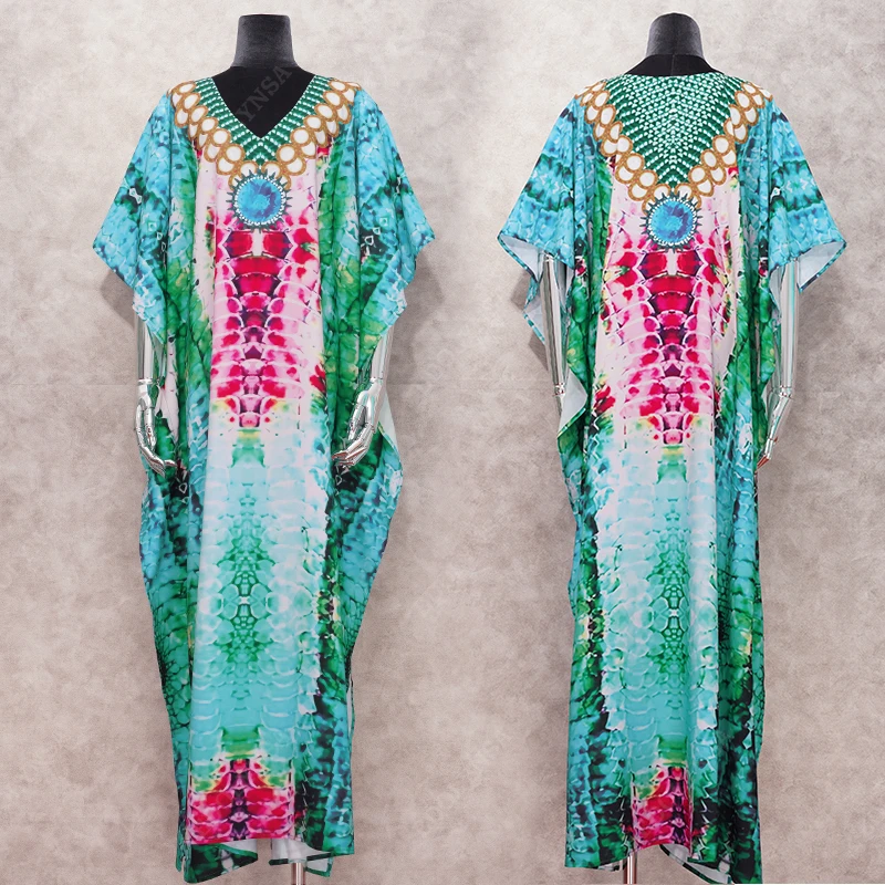 Пляжная накидка туники для пляжа шифоновый длинный кафтан с принтом на бикини