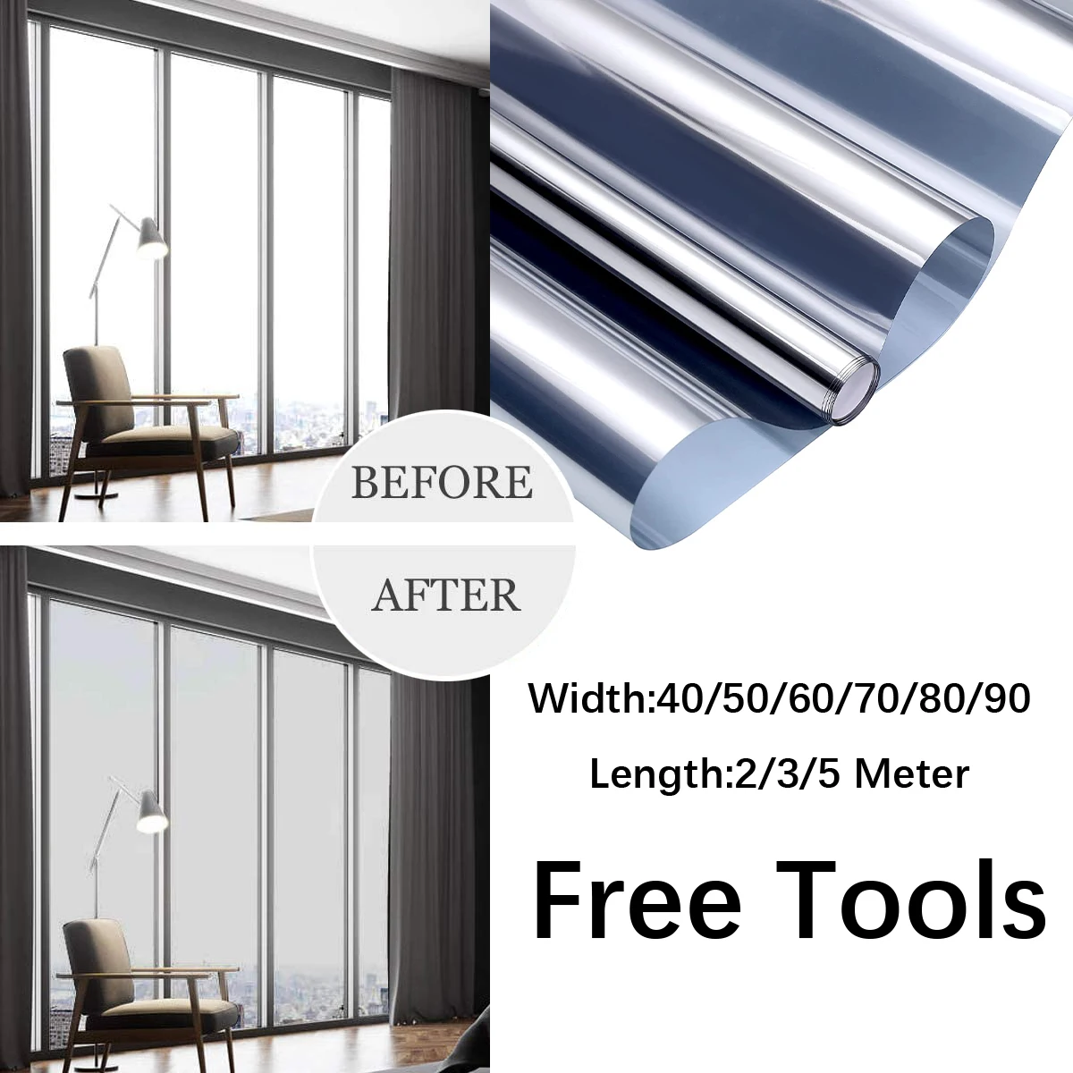 

Multi-size Privacy Thermal Window Film Glare Control Blocking Light Glass Sticker Building Decor Heat Control Solar Window Tint