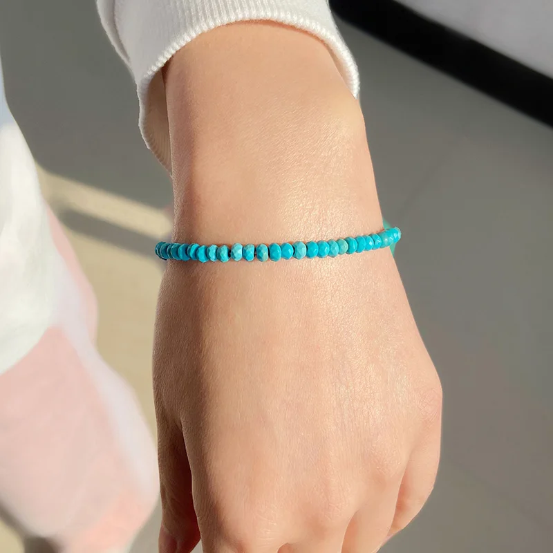 Женский браслет 3x4 мм Маленький граненый из бусин натурального камня кварца