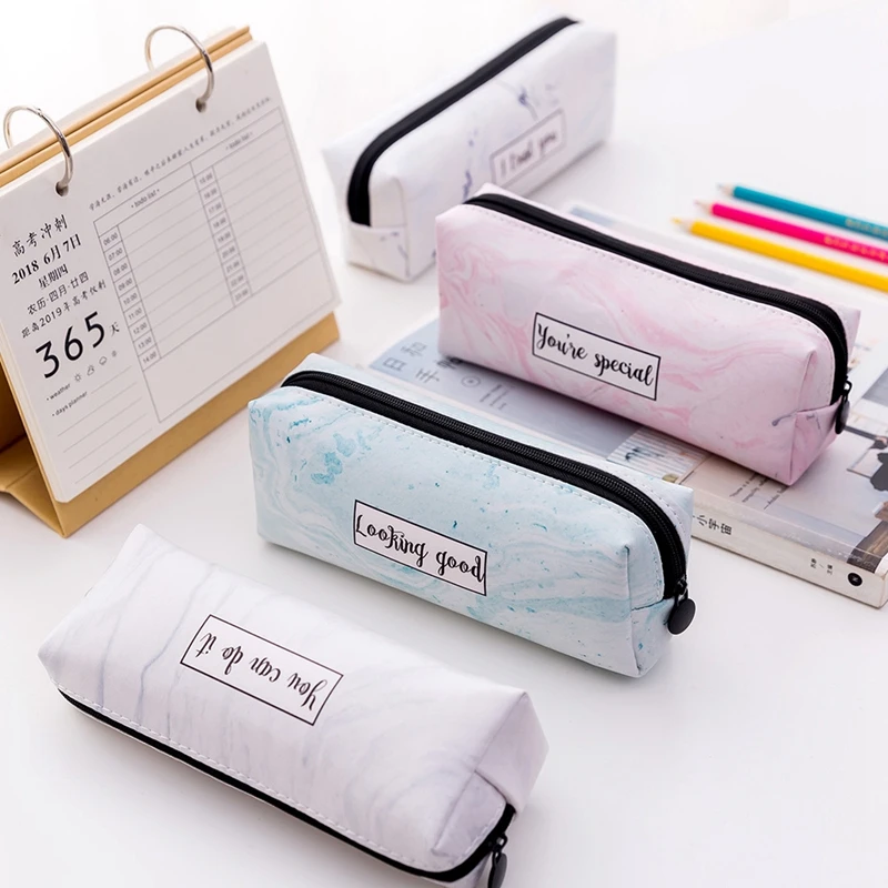 

Cute Pencil Case Marble Pattern Leather Pen Bag Pencil Box Pencil Case Stationery Pouch Office School Supply
