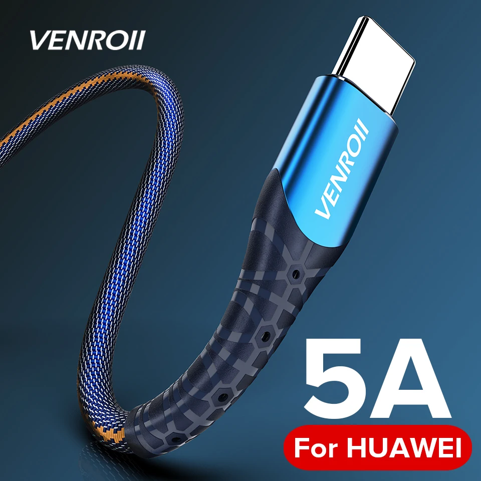 Кабель Venroii USB Type C 5A Supercharge для Huawei P20 P30 Mate 20 Pro Quick Charge 3 0 Быстрая зарядка USBC кабель