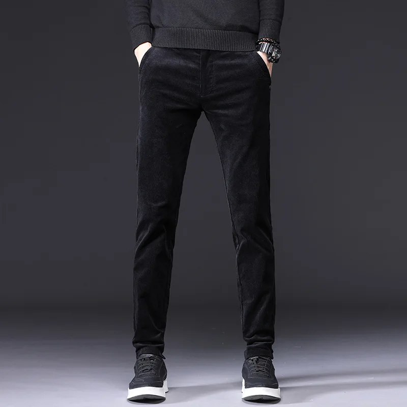 Джинсы мужские облегающие плотные теплые вельветовые брюки повседневные