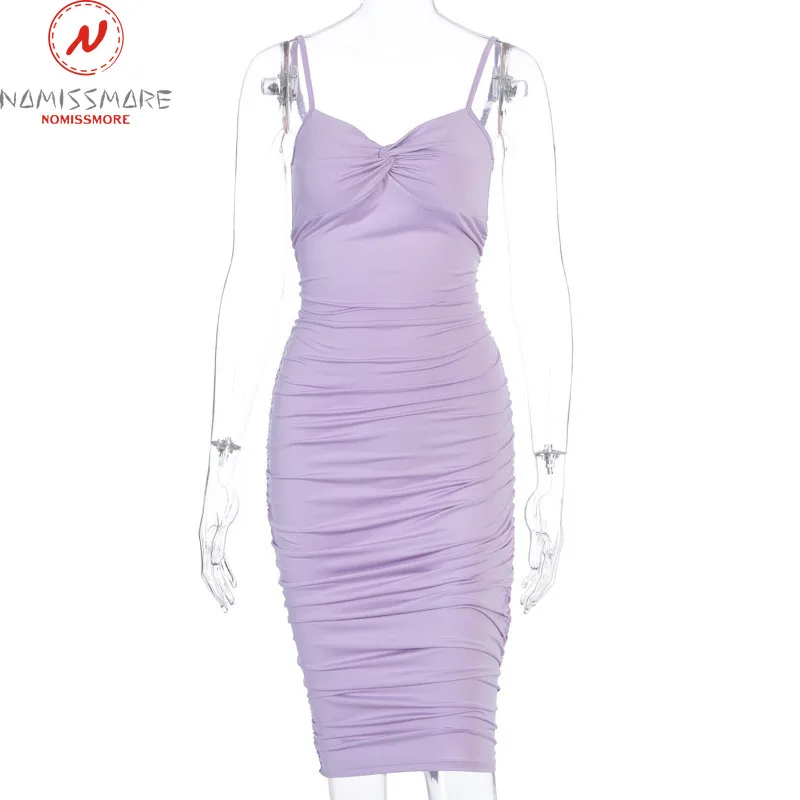 

Sexy Women Summer Solid Skinny Dress for Party Shrinkage Kink Design Sling Sleeveless Backless V-Neck High Waist Slim Hips Dress