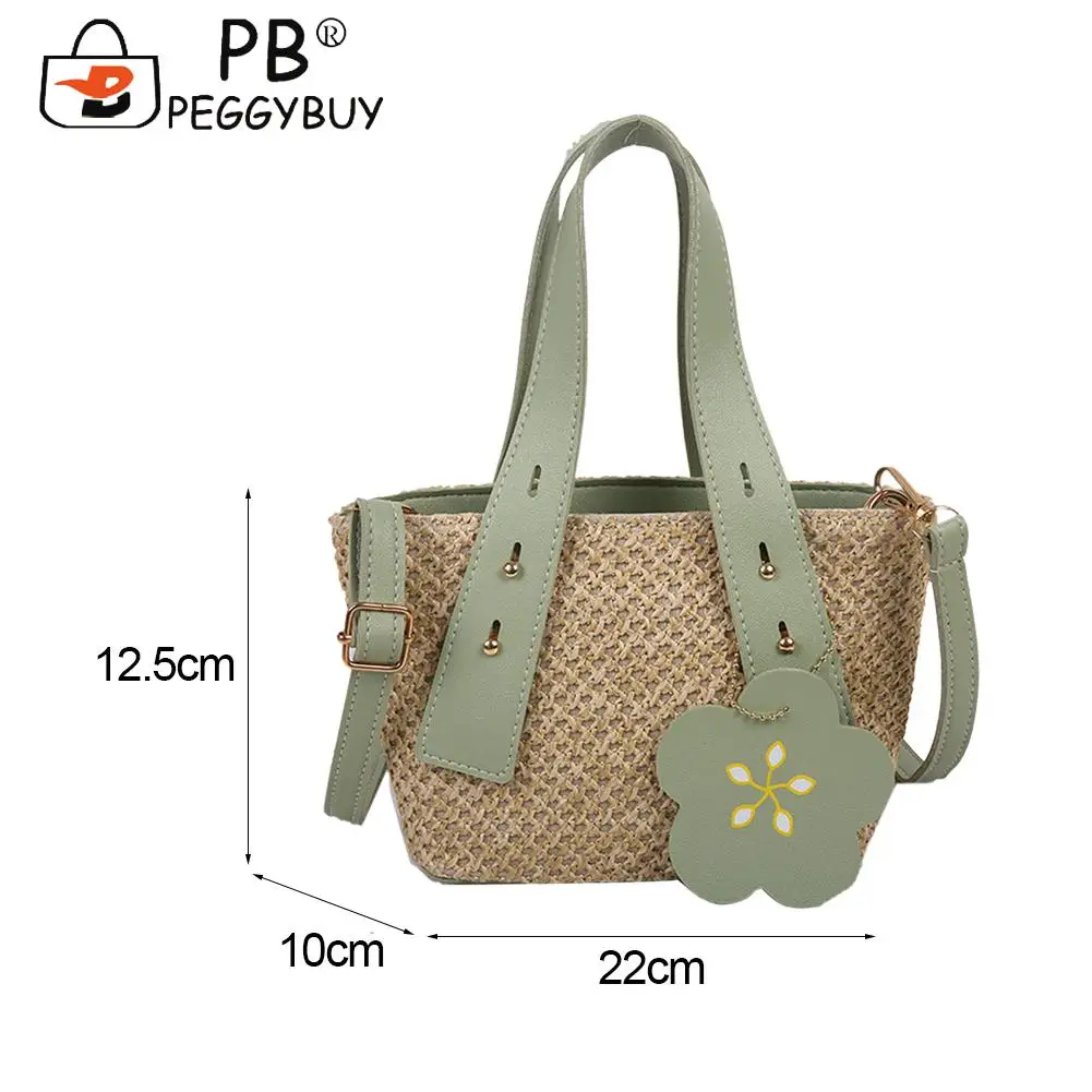 

Fashion Casual Woven Bag PU Flower Pendant Shoulder Women Small Messenger Bags New Collection Korean Style Casual Woven Bag
