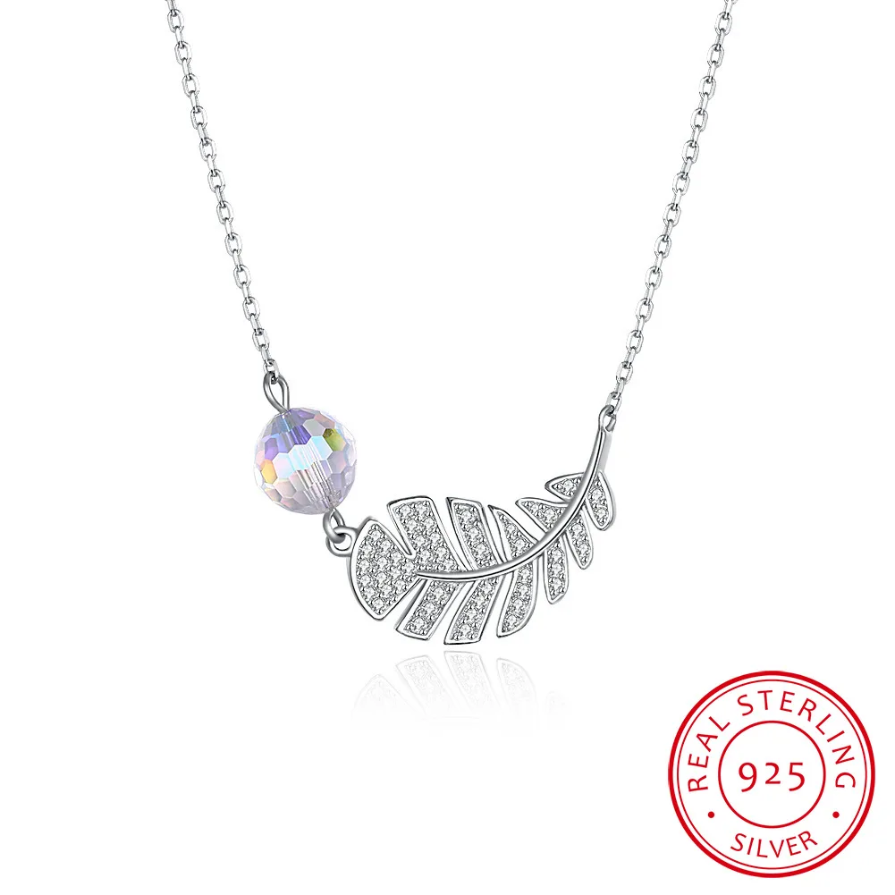 

LEKANI, кулон в виде листьев перьев, ожерелье, оригинальные кристаллы, настоящее Серебро S925, бусы, Воротник для женщин, вечерние, свадебные пода...