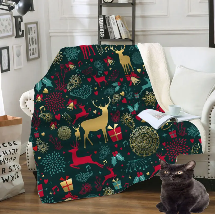 

Santa Christmas Socks Candy Printed Blanket Child Fleece Quilt Sofa Keep Warm Throw Plush Blanket Bedspread Black Friday Gift