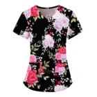 2021 женская блузка с V-образным вырезом и короткими рукавами, с цветочным рисунком Топы клиника одежда с карманом для кормления рабочая одежда, Рубашки, Топы