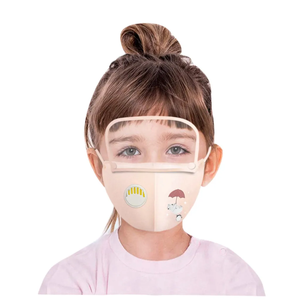 

Kids Cartoon Print Reusable Face Mask and Detachable Eyes Shield Breathable Reusable Mouth Mask Washable Face Mask Cap