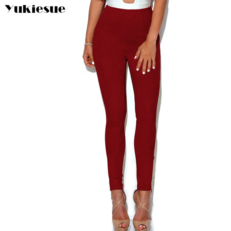 Женские кожаные и замшевые брюки облегающие эластичные карандаш с высокой