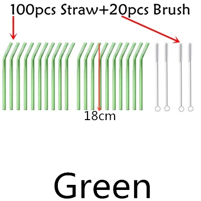 100 straw - 20 brush 100 шт многоразовые стаканы для питья 18 см х 8 мм для смузи, чая, сока- 10 упаковок с 20 щетками для чистки - Цвет: 100 straw - 20 brush