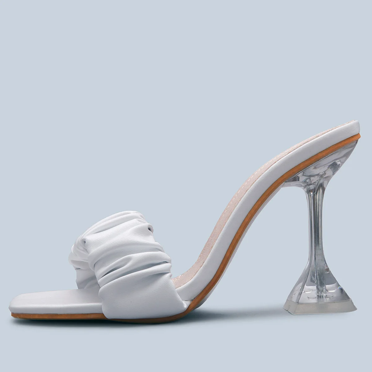 

Shoes Big Size Slippers Heels Slides Fashion Low Slipers Women High Luxury Thin 2021 PU Rubber Pleated Rome Basic Fabric Hoof