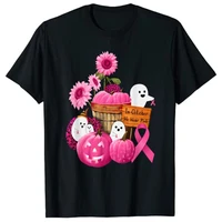 in october we wear pink ghosts pumpkins for breast cancer t shirt graphic tee shirts