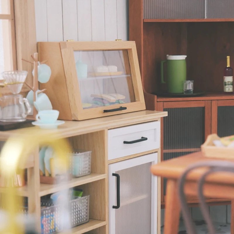 

1/12 Dollhouse Miniature Display Cake Cabinet Mini Kitchen Cupboard for DollHouse Accessories