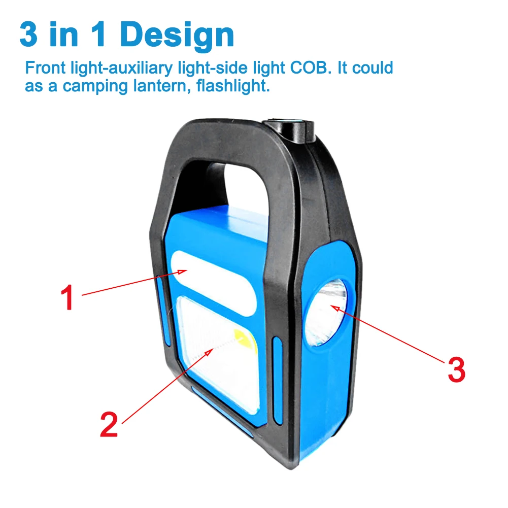 

COB Flashlight 3 In 1 Hiking Plastic Waterproof Indoor Outdoor Boating LED Camping Lantern USB Rechargeable Solar Powered