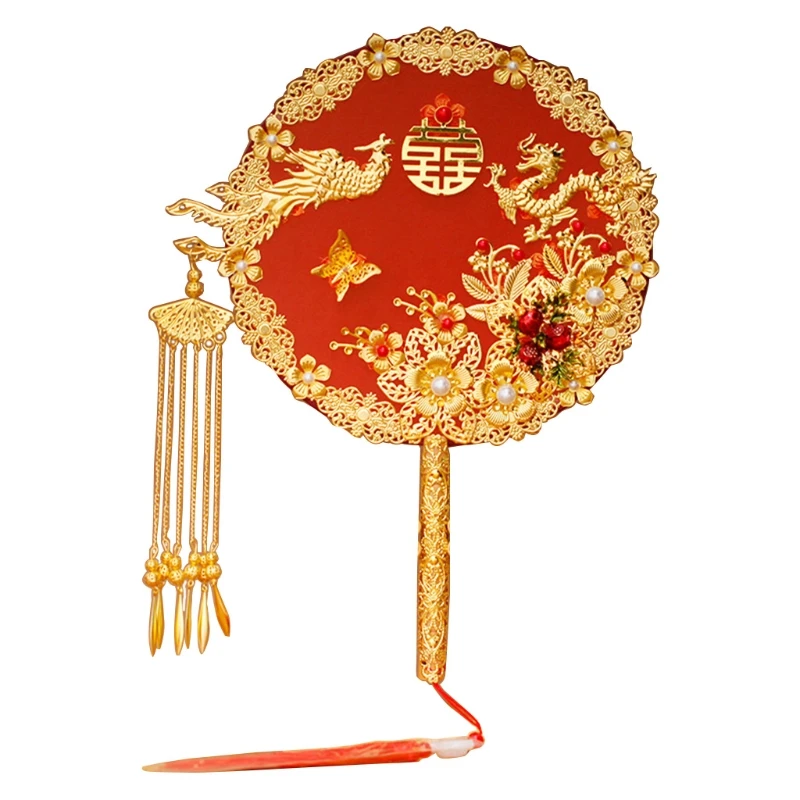 68UC-abanico de estilo chino Vintage para decoraci&oacute;n de bodas, abanicos decorativos para novia, redondos, de mano, para fiesta tradicional china-3