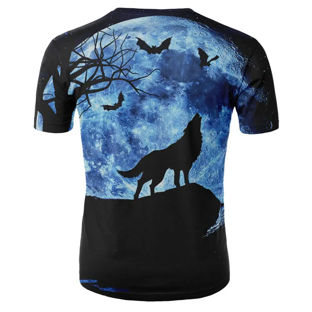 

2021 Summer T shirt Men Streetwear Round Neck Short Sleeve Tees Tops Funny Animal Male Clothes Casual Wolf 3D Print Tshirt