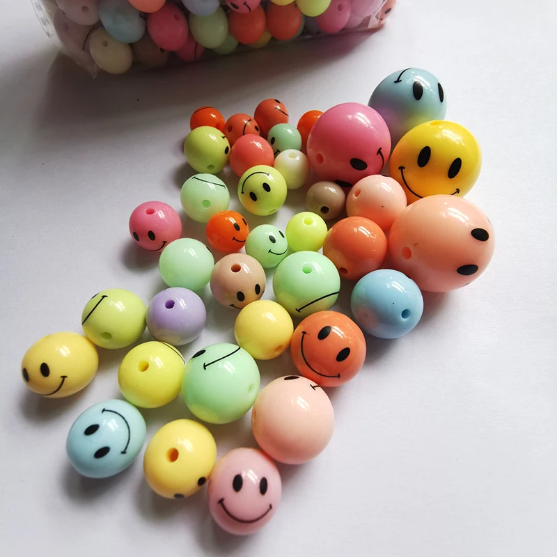 100 штук 10 мм 20 Фурнитура для бижутерии улыбающееся лицо круглые бусины акриловые