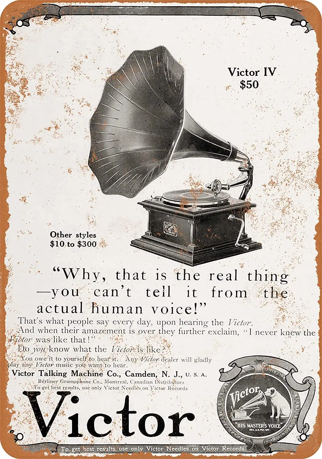 

WallColor 8*12 Metal Sign 1909 Victor Phonograph Vintage Look