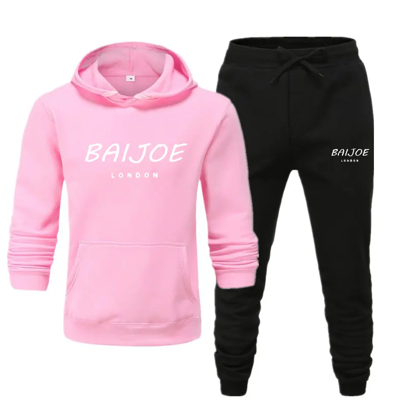 pink black 1 Новинка, спортивный костюм, модные мужские спортивные толстовки с капюшоном+ штаны, комплект из двух предметов, хлопковая флисовая толстовка, Спортивная Толстовка для бега - Цвет: pink black 1