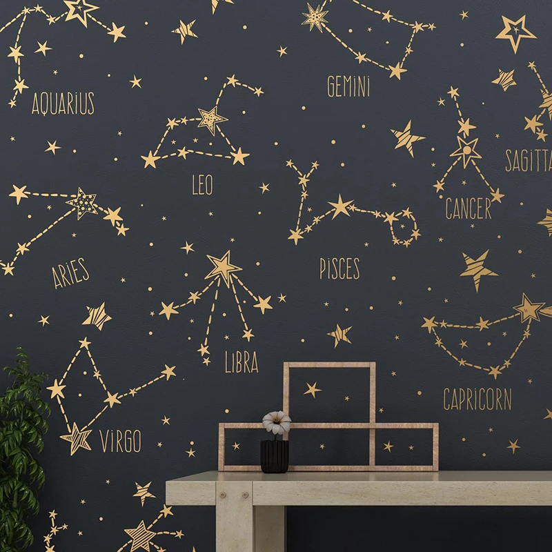 

Hand Drawn Zodiac Constellations And Star Decals Large Collection Wall Vinyl Stickers Murals Room Decoration Free Shipping 2152