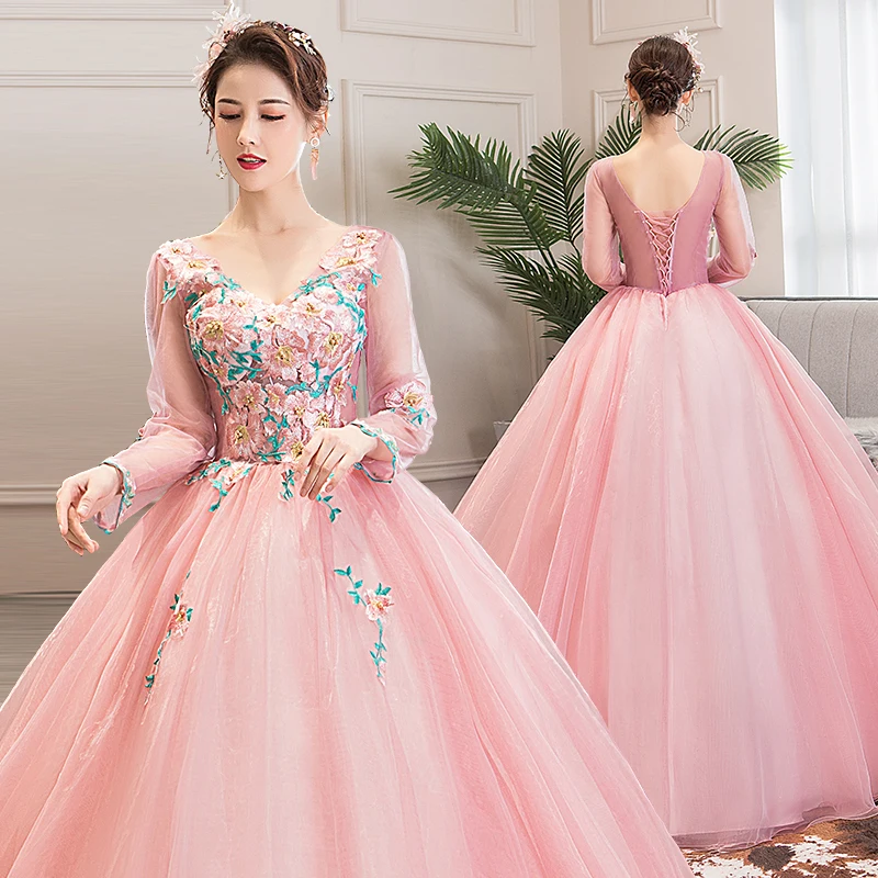 Женское платье с длинным рукавом фиолетовое бальное открытой спиной и цветочным