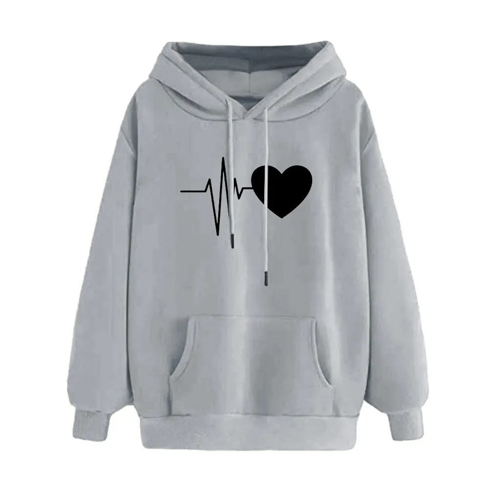 hoodie Gray Женская толстовка с капюшоном, с принтом, с карманами, с длинным рукавом, хлопок, с электрокардиограммой, с принтом, толстовки для девочек, с карманом, толстовка с капюшоном - Цвет: hoodie Gray