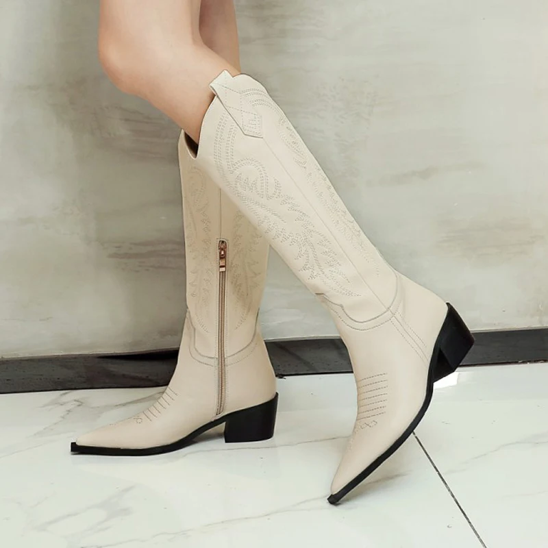 2019 натуральная кожа западные женские ботинки с острым носком из натуральной