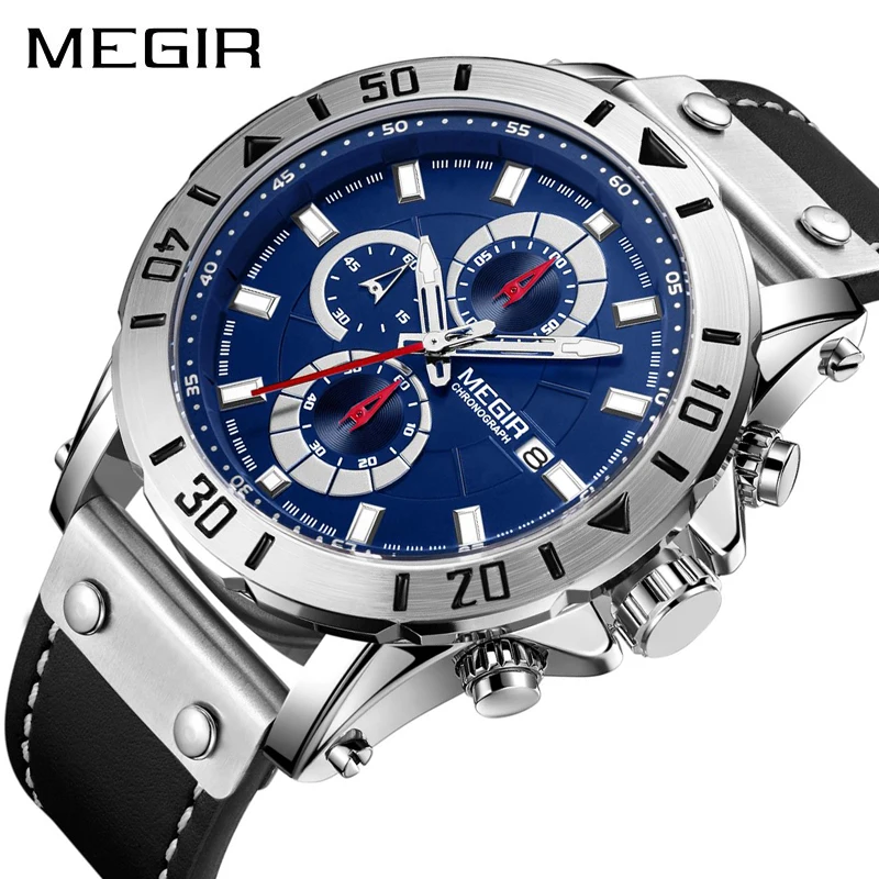 

MEGIR Blue Men Sport Watch Chronograph Quartz Watches for Men Top Brand Luxury Clock Relogio Masculino Montre Homme Hour Time