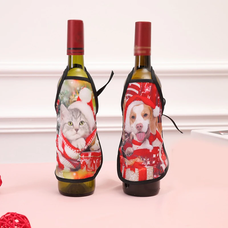 Рождественский фартук красное вино бутылка набор полиэстер привлекательный