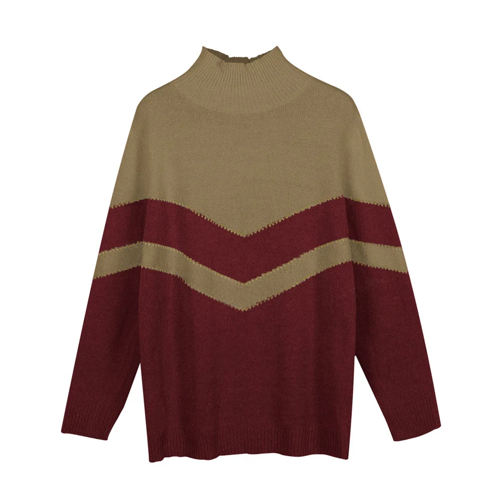 

OMCHION Pull Femme 2020 New Half Turtleneck Women Sweaters And Pullovers Casual Striped Retro Female Jumper Winter Sweater LSM46