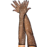 sexy elastic mesh gloves with colored flash diamonds bungee stage performance hollow fishing net punk hiphop womens gloves r51