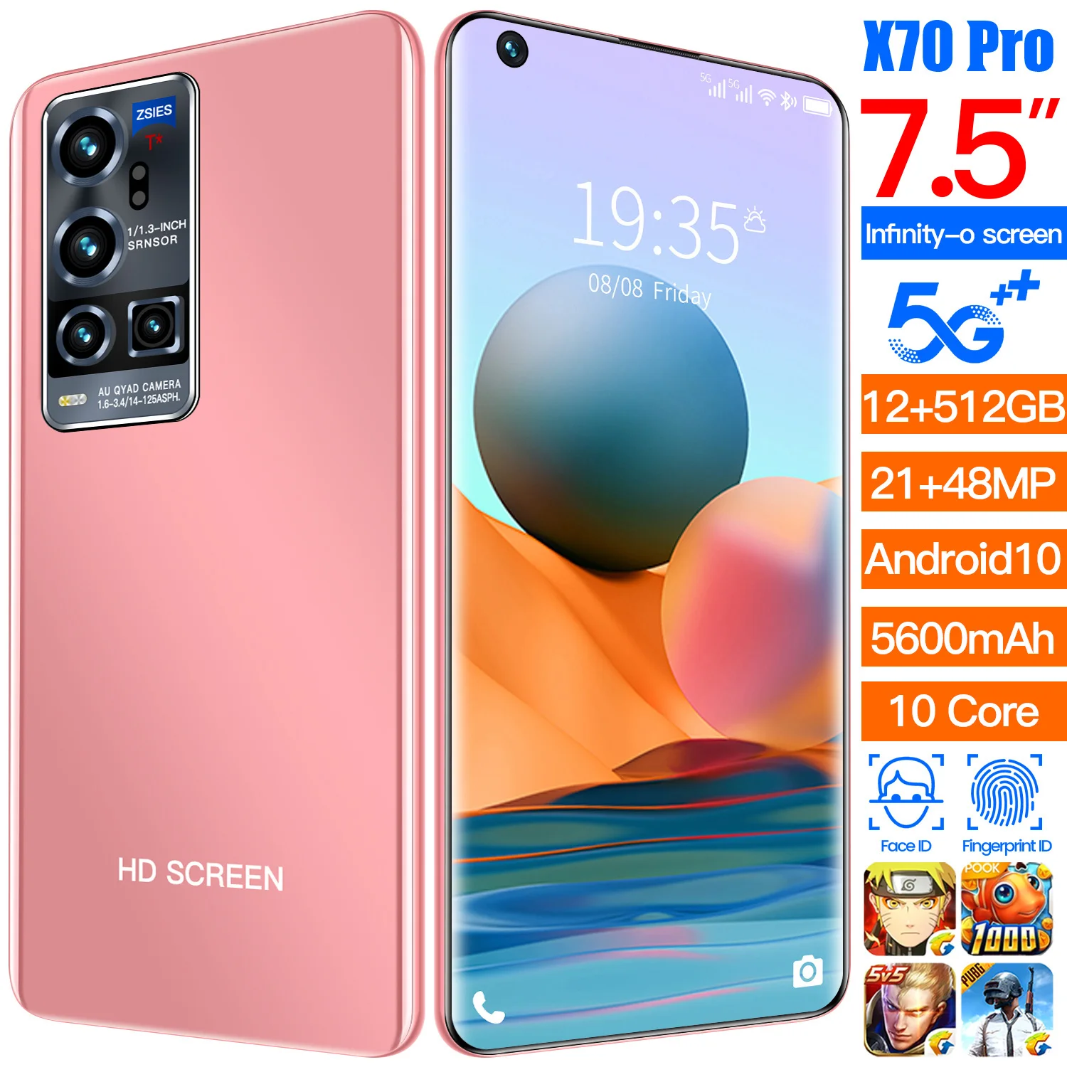 

New Galxy X70 Pro Android 10 Smartphone 7.5 Inch HD Screen 5600mAh 21+48MP MTK6799 10 Core Mobilephone Double SIM Face Unlock
