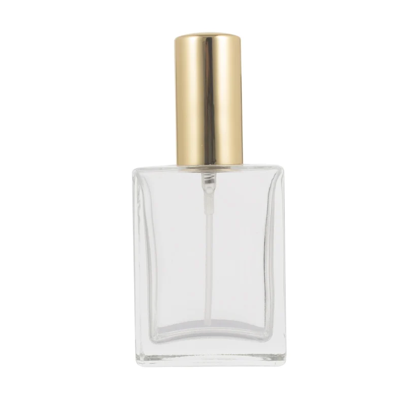 

50ml Transparent Square Aluminum Head Fine Mist Cosmetic Packaging Glass Perfume Bottle 9PCS/LOT