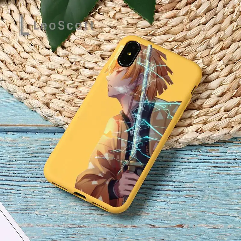 

Japan Anime Kimetsu no Yaiba Phone Case Yellow Candy Color for iPhone 11 12 mini pro XS MAX 8 7 6 6S Plus X SE 2020 XR