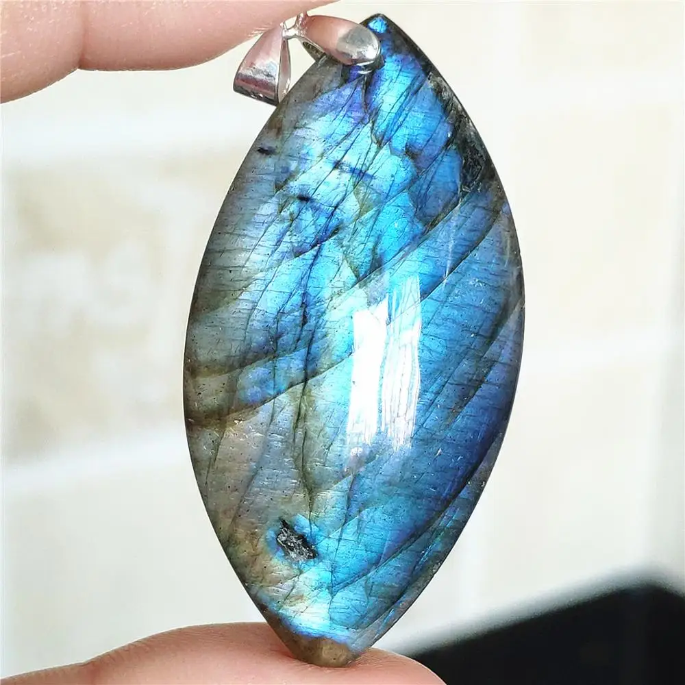 

Genuine Natural Blue Light Labradorite Women Men Pendant 47x24x8mm Labradorite Necklace Gemstone Rare Jewelry AAAAA