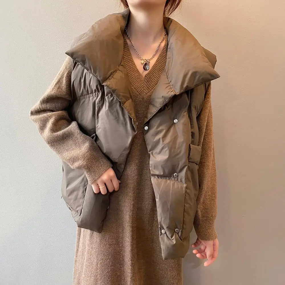 

Down cotton vest 2020 Autumn/winter New Korean style loose and fashionable large pocket vest wear warm vest vest for lady horse