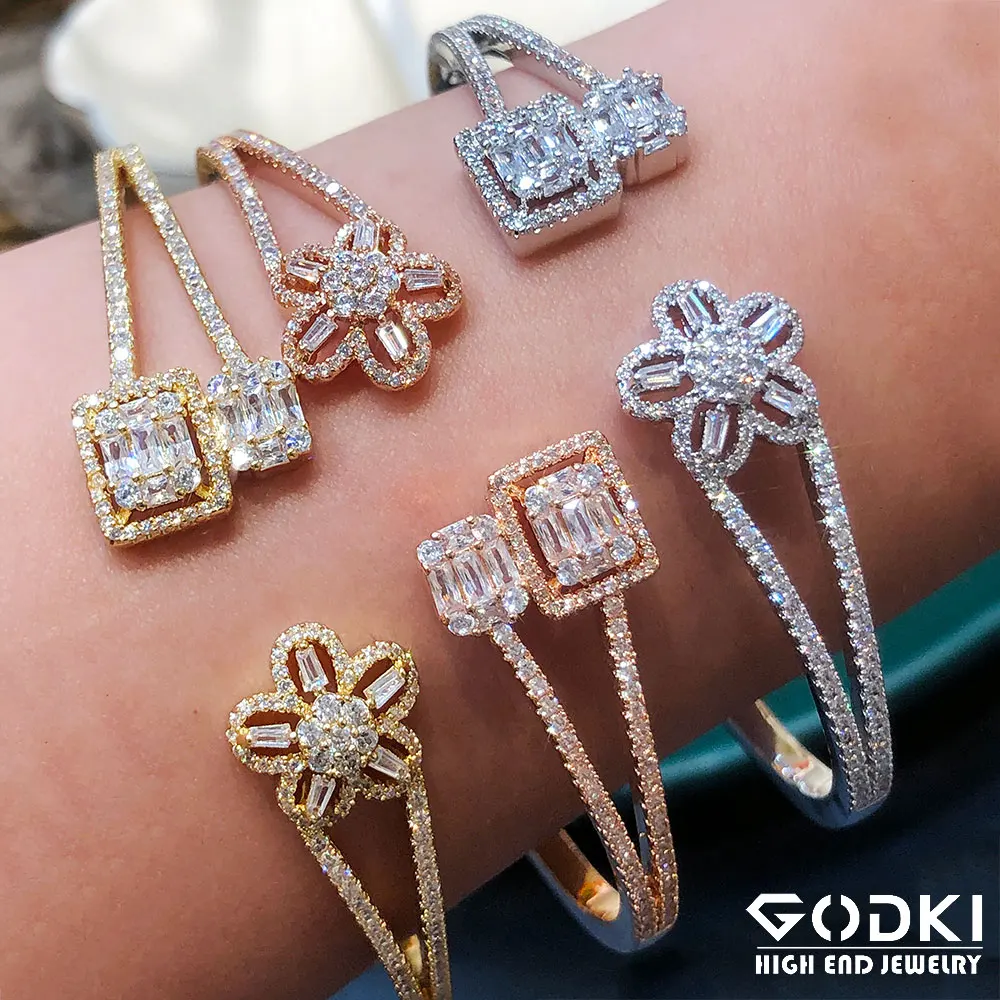 

GODKI Luxury Baguette CZ Jewelry Set For Women Wedding Cubic Zircon Dubai Bangle Ring Sets Crystal aretes de mujer modernos 2020