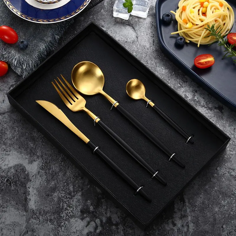 

2021 New Style Hot Sale Black Gold Flatware,4 Piece Matte Black For 1 Including Forks Spoons Knives a variety of scenarios