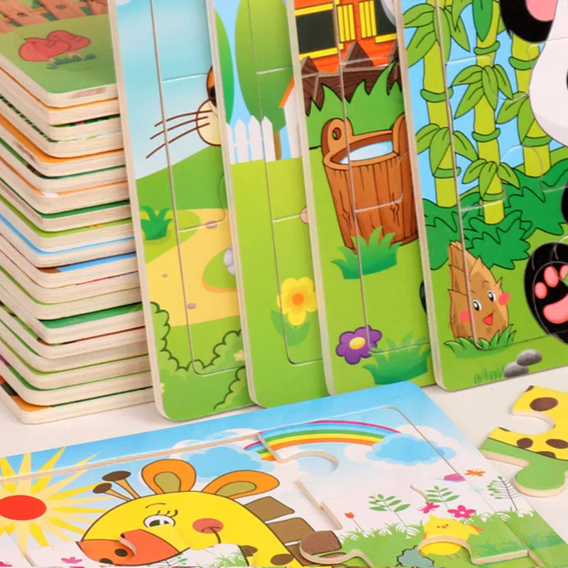 9Pcs 24 Style Lovely Animal Puzzle Toys Personalized Jigsaw Wooden Intellectual Development Hand-Eye Coordination | Игрушки и хобби