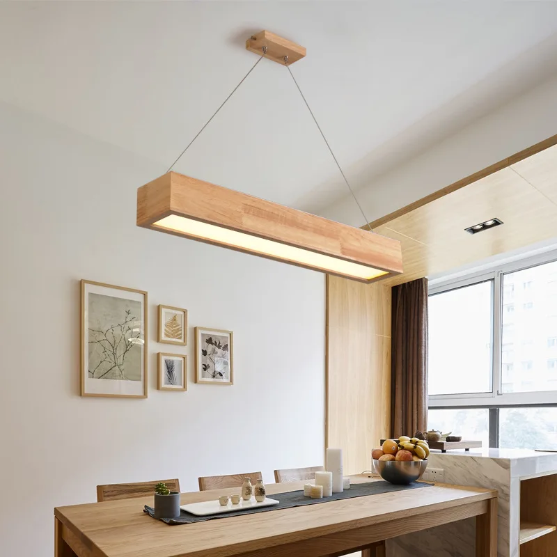 

European style modern personality solid wood Japanese style bar LED restaurant office wood rectangular Pendant Lights WF1028