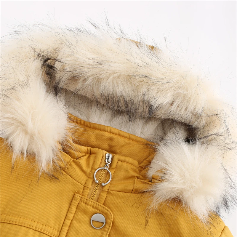 

Women's Coats Warm Winter Jackets Female Snow Wear Hooded Fur Coat Hat Detachable Fleece Streetwear Casual Cotton Clothes FL123