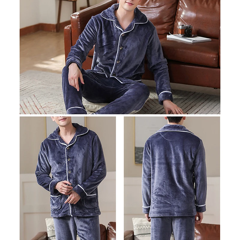 

Warm Sleepwear Men's Flannel Winter Thick Pajama Male Thick Long Sleeve Pijama Casual Autumn Pyjamas Men Coral Fleece Sleep XXXL