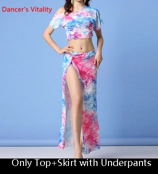 Top Skirt as Photo Женская одежда для танца живота, новая пряжа, Сексуальные Восточные Индийские танцы, топ, юбка, комплект, летняя одежда для начинающих, одежда для сцены - Цвет: Top Skirt as Photo