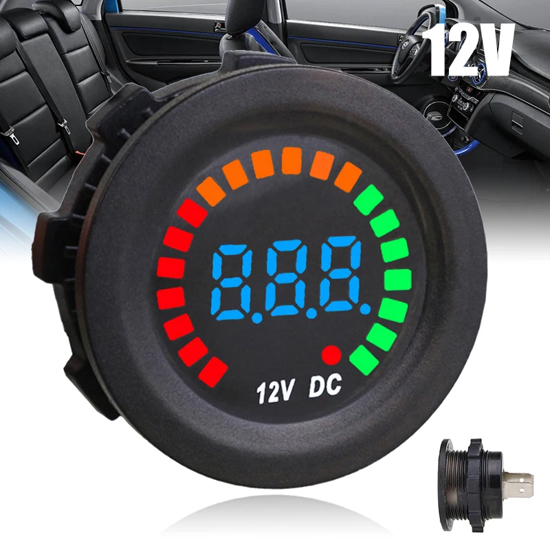 

New Car Modified Voltmeter DC 12V LED Digital Voltage Meter 37mm Color Screen